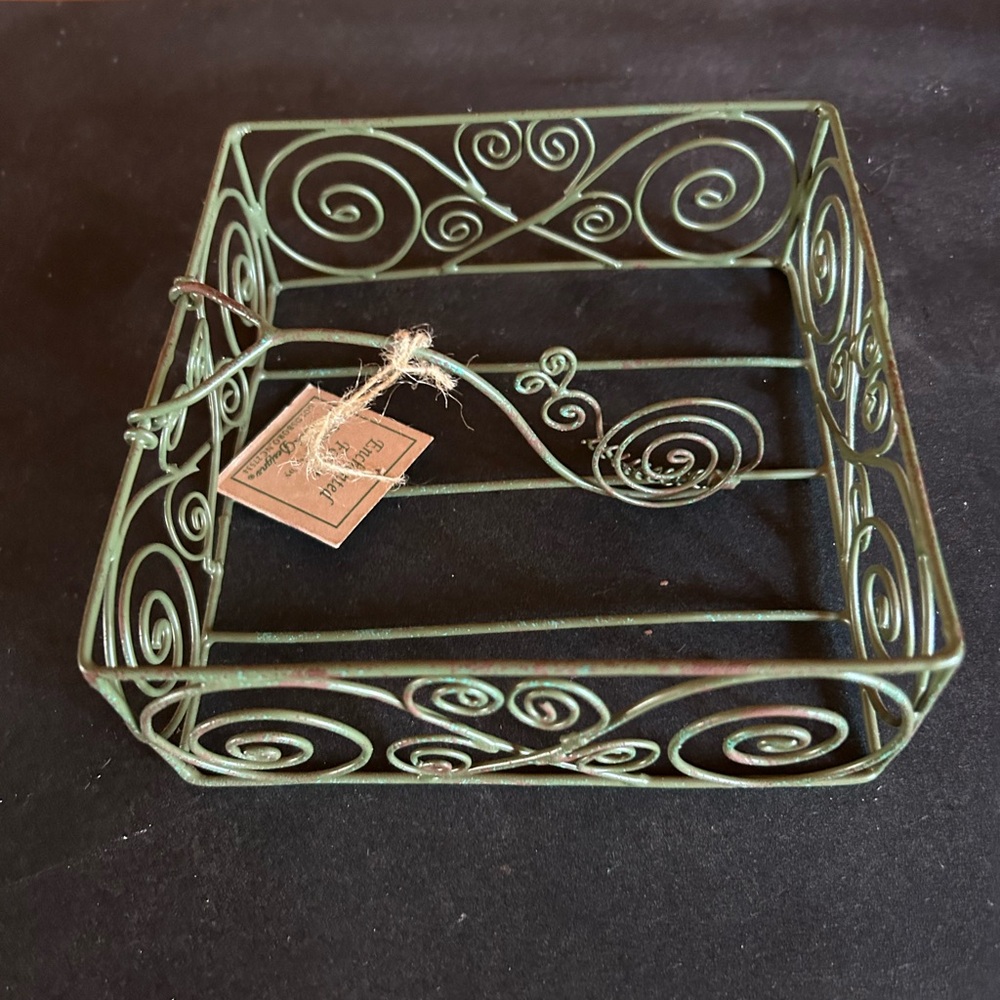 Green Metal Wire Napkin Basket